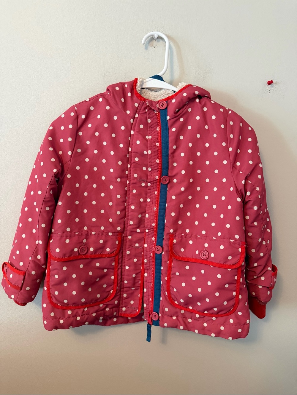 Mini Boden Polka Dot Hooded Winter Jacket with Poodle